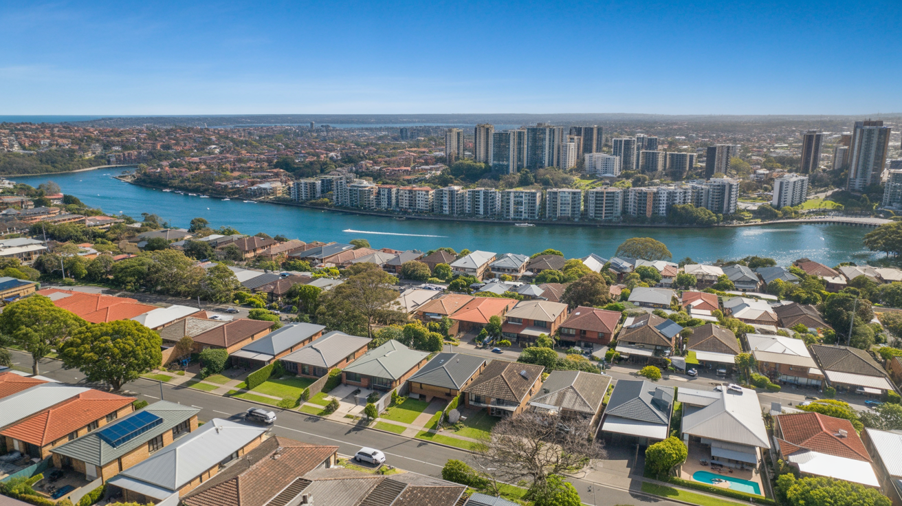 Aerial view of St George suburbs showing residential investment properties