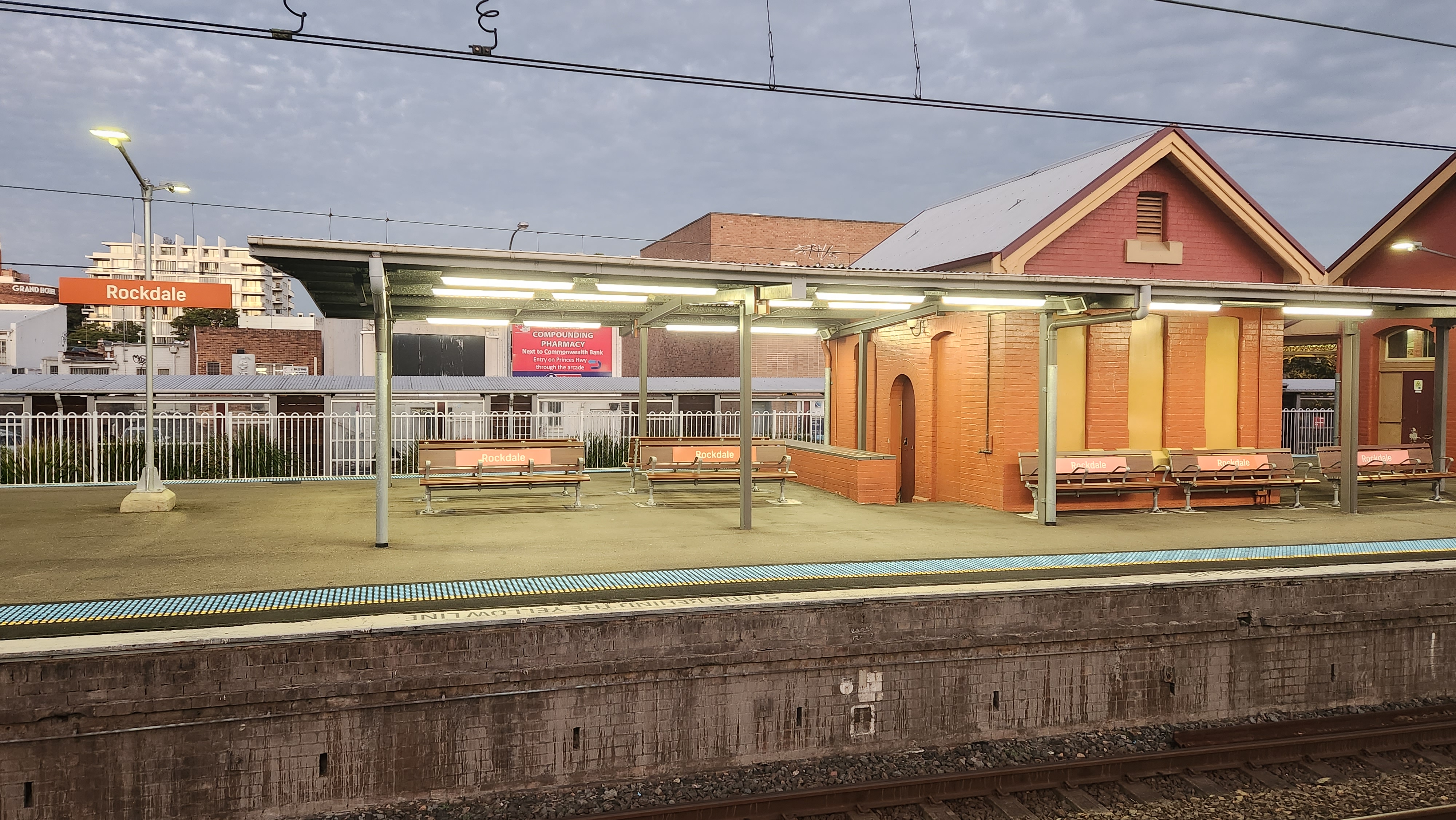 Rockdale Railway Station exterior with T4 and T8 train lines, Railway Parade Rockdale NSW 2216
